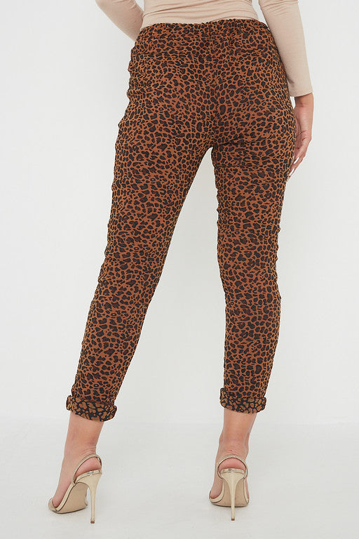 One Size Leopard Print Cuffed Trousers