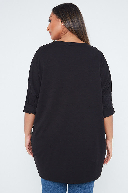 One Size Black OC Gem Embellished Top
