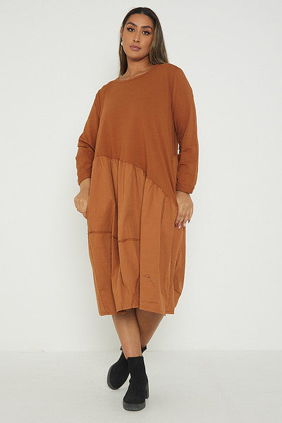 One Size Asymmetrical Skirt Long Sleeve Midi Dress