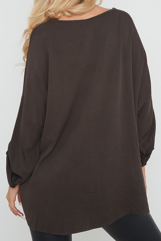 One Size 'V' Embellished V Neck Top