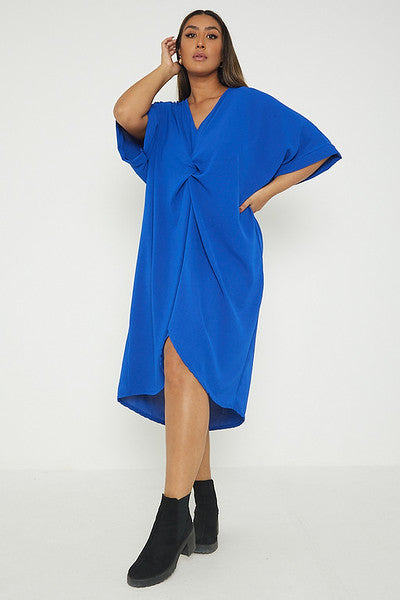 One Size Twist Front Mid Sleeve Midi Tunic Dress