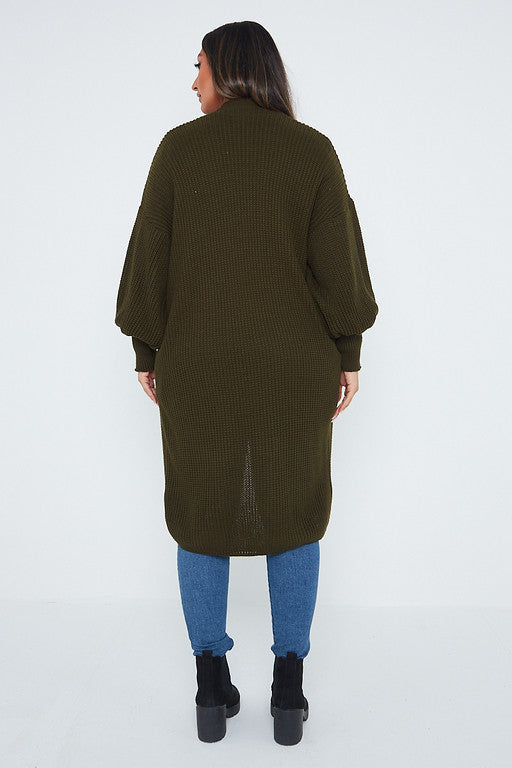 One Size Mid Length Knit Pocket Cardigan