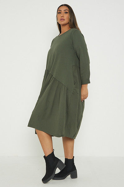 One Size Asymmetrical Skirt Long Sleeve Midi Dress
