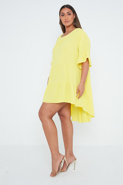 One Size Blue Tiered Asymmetric Hem Mini Dress