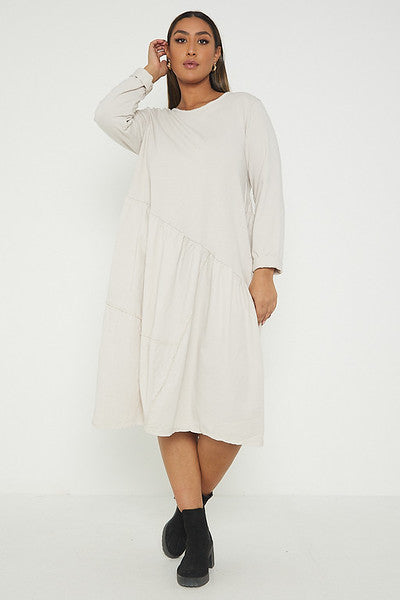 One Size Asymmetrical Skirt Long Sleeve Midi Dress