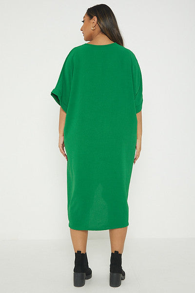One Size Twist Front Mid Sleeve Midi Tunic Dress