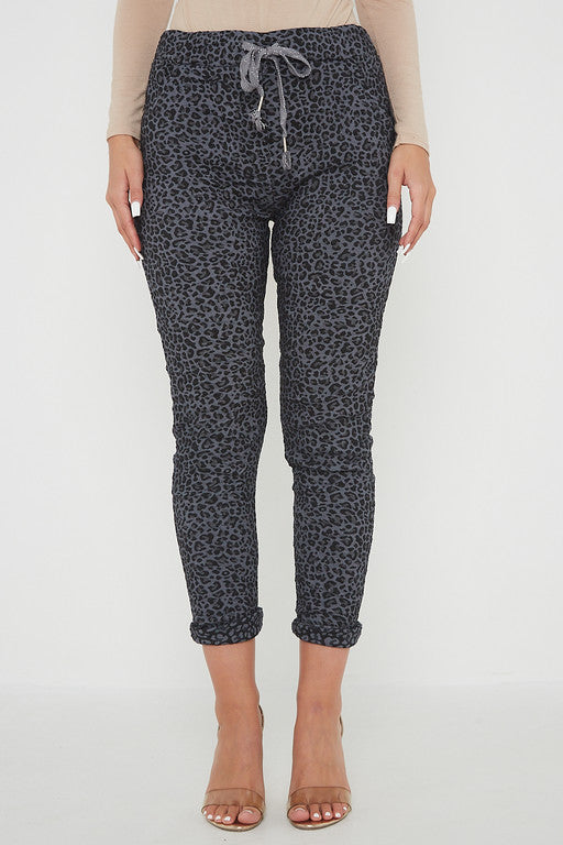 One Size Leopard Print Cuffed Trousers