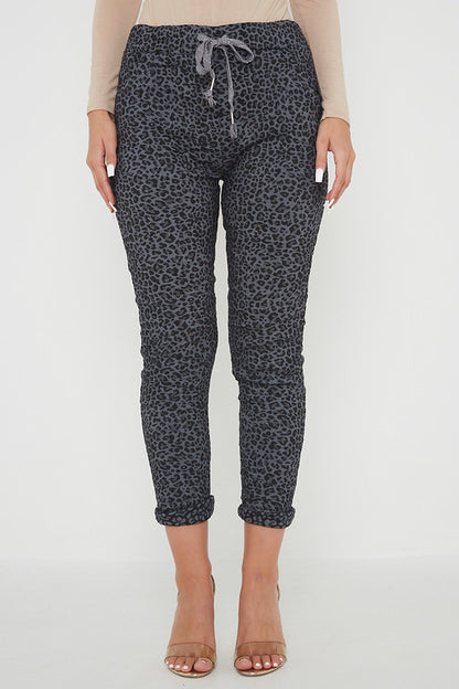 One Size Leopard Print Cuffed Trousers