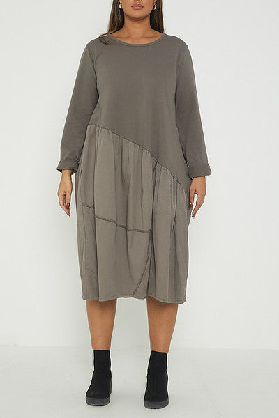 One Size Asymmetrical Skirt Long Sleeve Midi Dress
