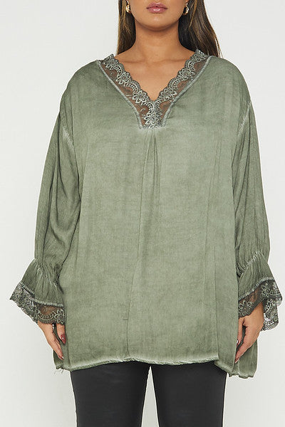 One Size Lace Trim Blouse