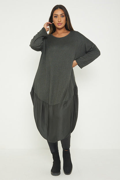 One Size Round Neck Knitted Jumper Dress With Satin Hem