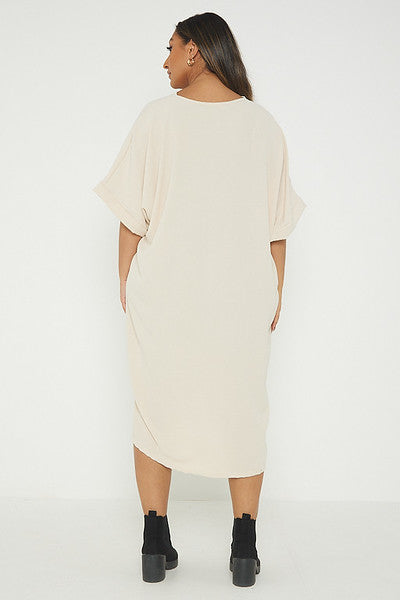 One Size Twist Front Mid Sleeve Midi Tunic Dress