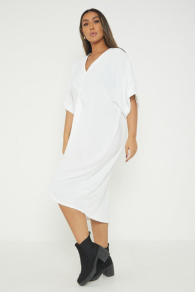 One Size Twist Front Mid Sleeve Midi Tunic Dress