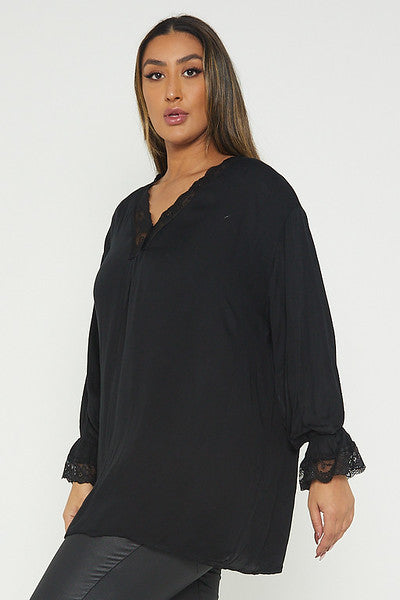 One Size Lace Trim Blouse