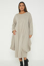 One Size Long Sleeved Waterfall Hem Midi Dress