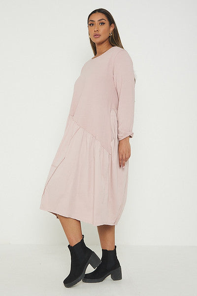 One Size Asymmetrical Skirt Long Sleeve Midi Dress