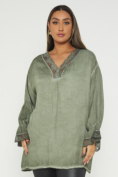 One Size Lace Trim Blouse
