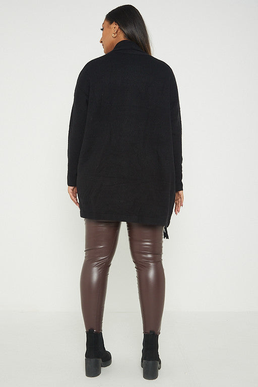 One Size Fringe Hem Pocket Cardigan Jumper