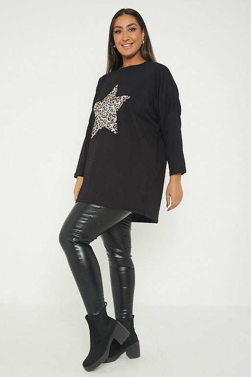 One Size Leopard Star Print T-Shirt