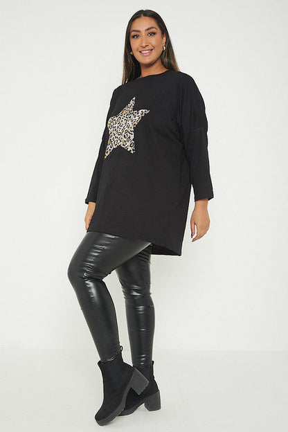 One Size Leopard Star Print T-Shirt