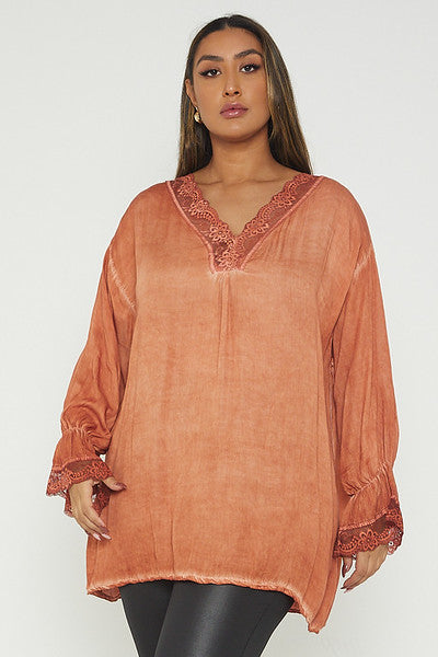 One Size Lace Trim Blouse