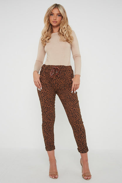 One Size Leopard Print Cuffed Trousers