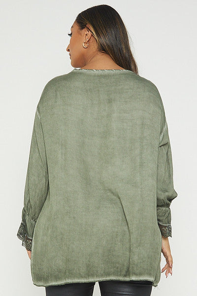 One Size Lace Trim Blouse