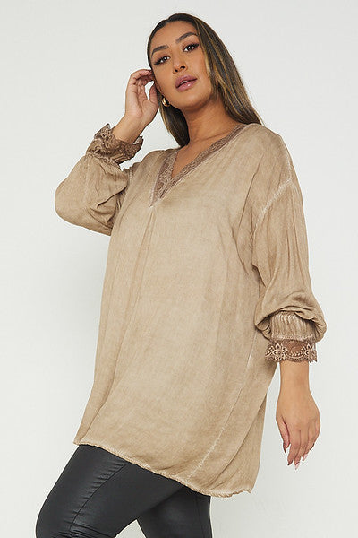 One Size Lace Trim Blouse