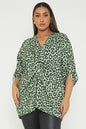 One Size Leopard Print Twist Front Turn Up Sleeve Blouse