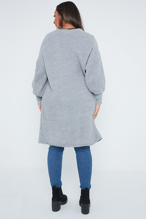 One Size Mid Length Knit Pocket Cardigan