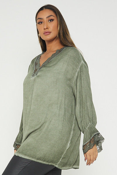 One Size Lace Trim Blouse