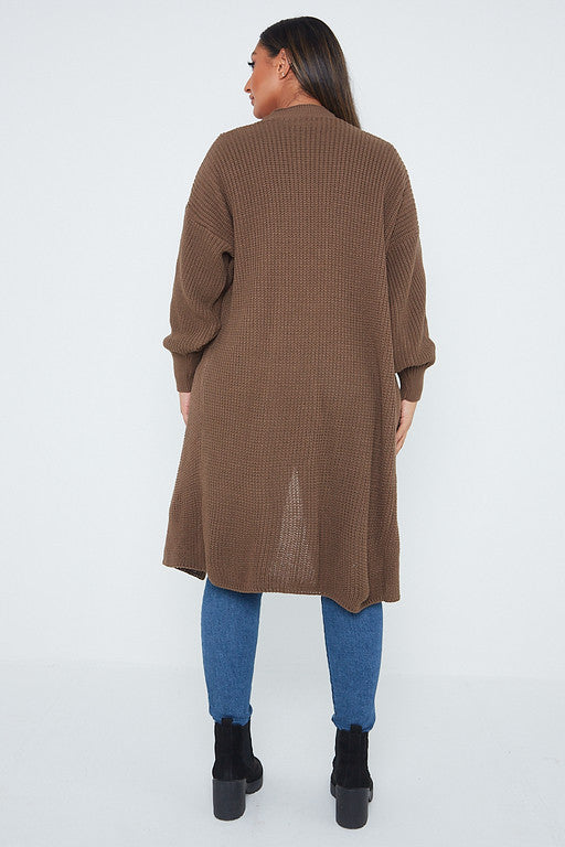 One Size Mid Length Knit Pocket Cardigan