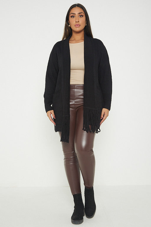 One Size Fringe Hem Pocket Cardigan Jumper