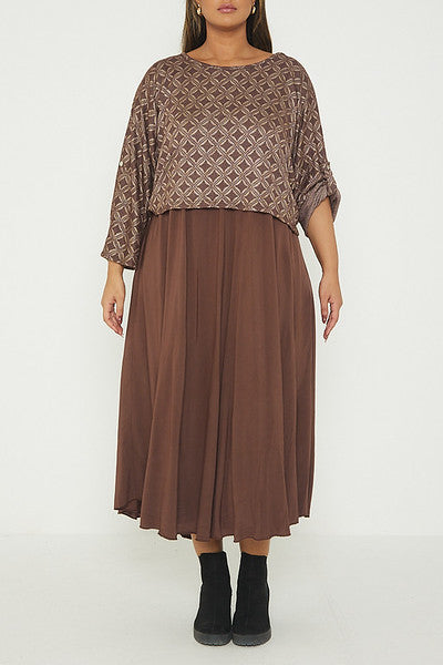 One Size Geo Print Jumper Top with Long Dress