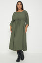 One Size  Crepe Turn Up Sleeve Pocket Midi Long Dress