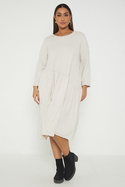 One Size Asymmetrical Skirt Long Sleeve Midi Dress