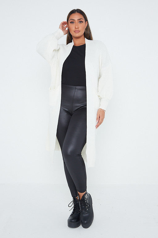 One Size Mid Length Knit Pocket Cardigan