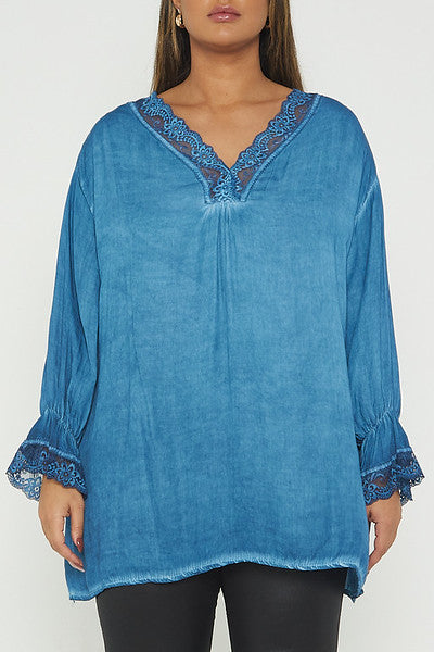One Size Lace Trim Blouse