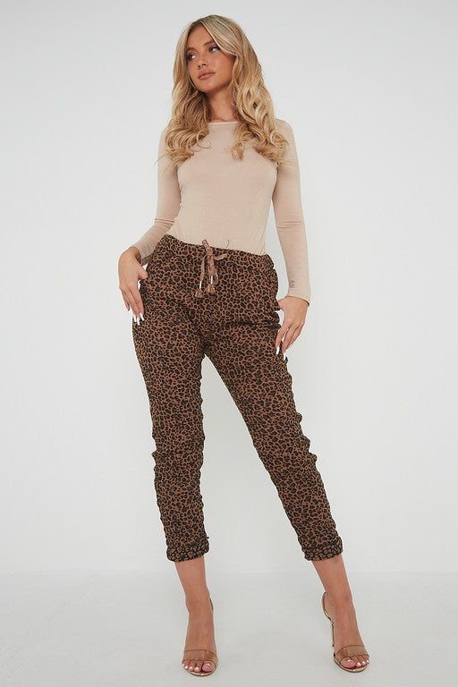One Size Leopard Print Cuffed Trousers