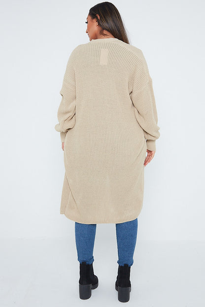 One Size Mid Length Knit Pocket Cardigan