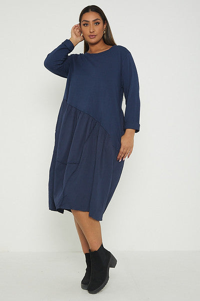 One Size Asymmetrical Skirt Long Sleeve Midi Dress