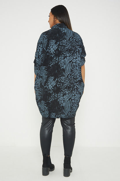 One Size Animal Print Turn Up Sleeve Shirt With Pockets