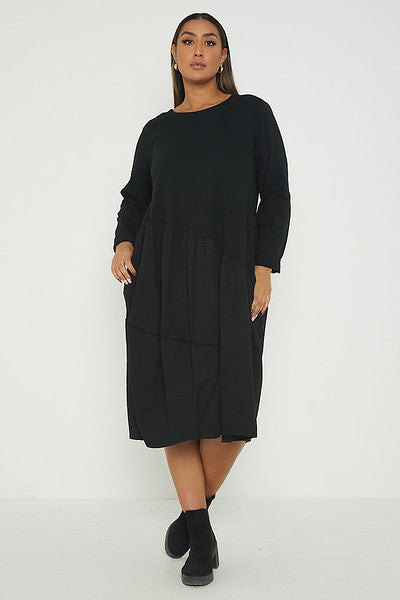 One Size Asymmetrical Skirt Long Sleeve Midi Dress