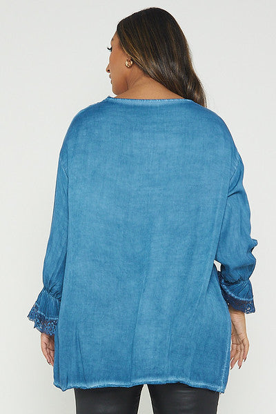 One Size Lace Trim Blouse