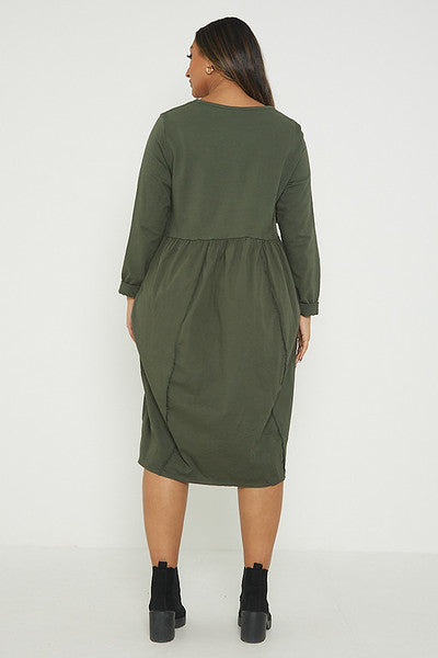One Size Asymmetrical Skirt Long Sleeve Midi Dress