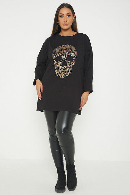 One Size Skull Glitter Print T-Shirt