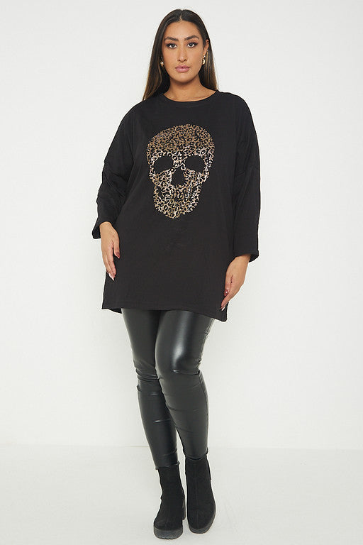 One Size Skull Glitter Print T-Shirt