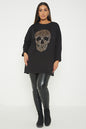 One Size Skull Glitter Print T-Shirt