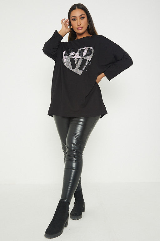 One Size Love Heart Print T-Shirt