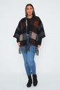 One Size Brown Check Detail Poncho
